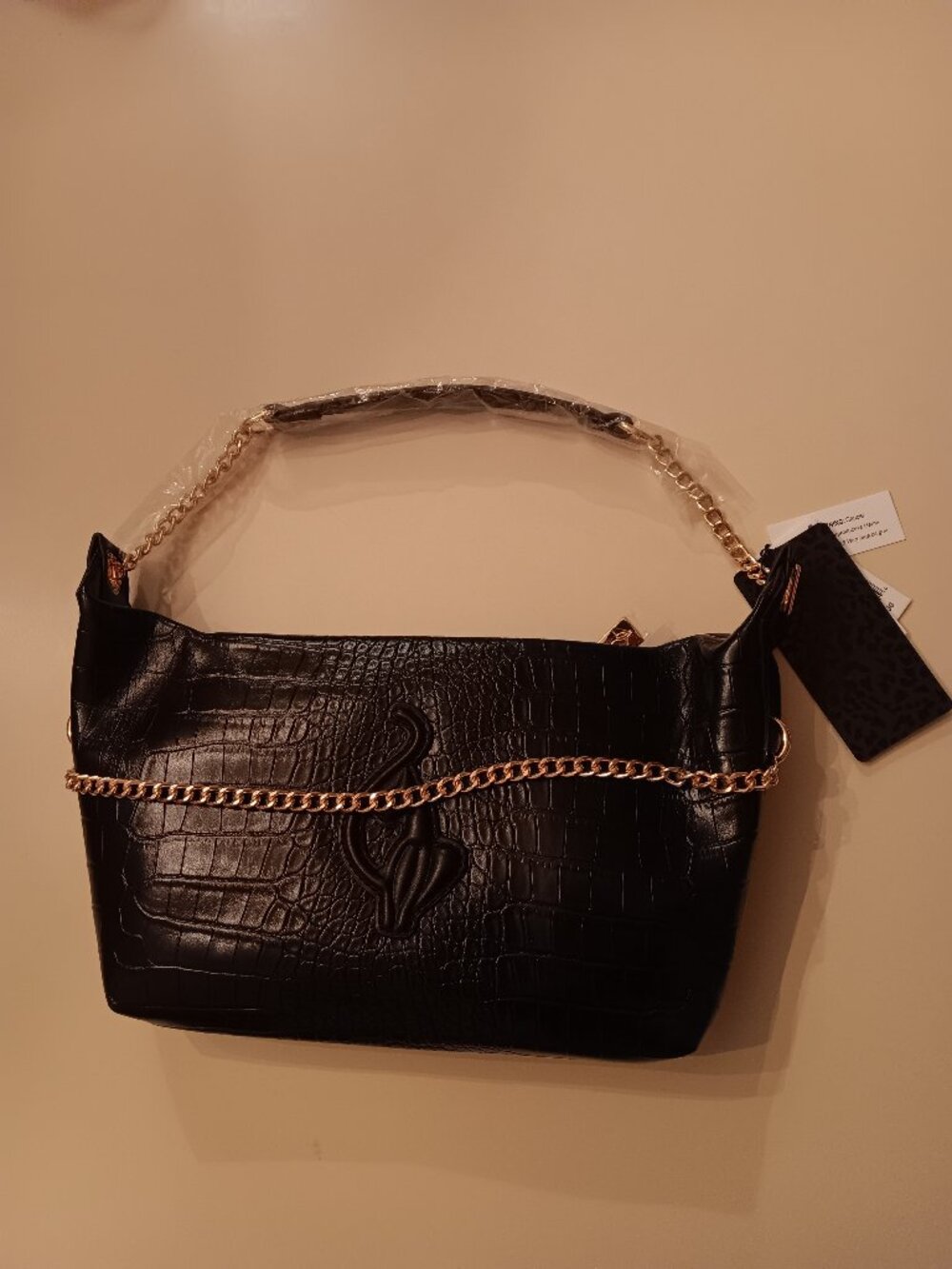 Baby Phat Black Croc Embossed Shoulder Bag with Chain Strap